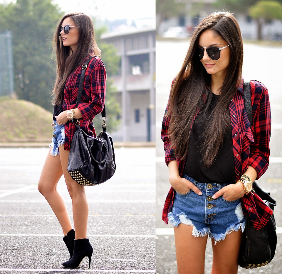 Look com best sale camisa xadrez vermelha